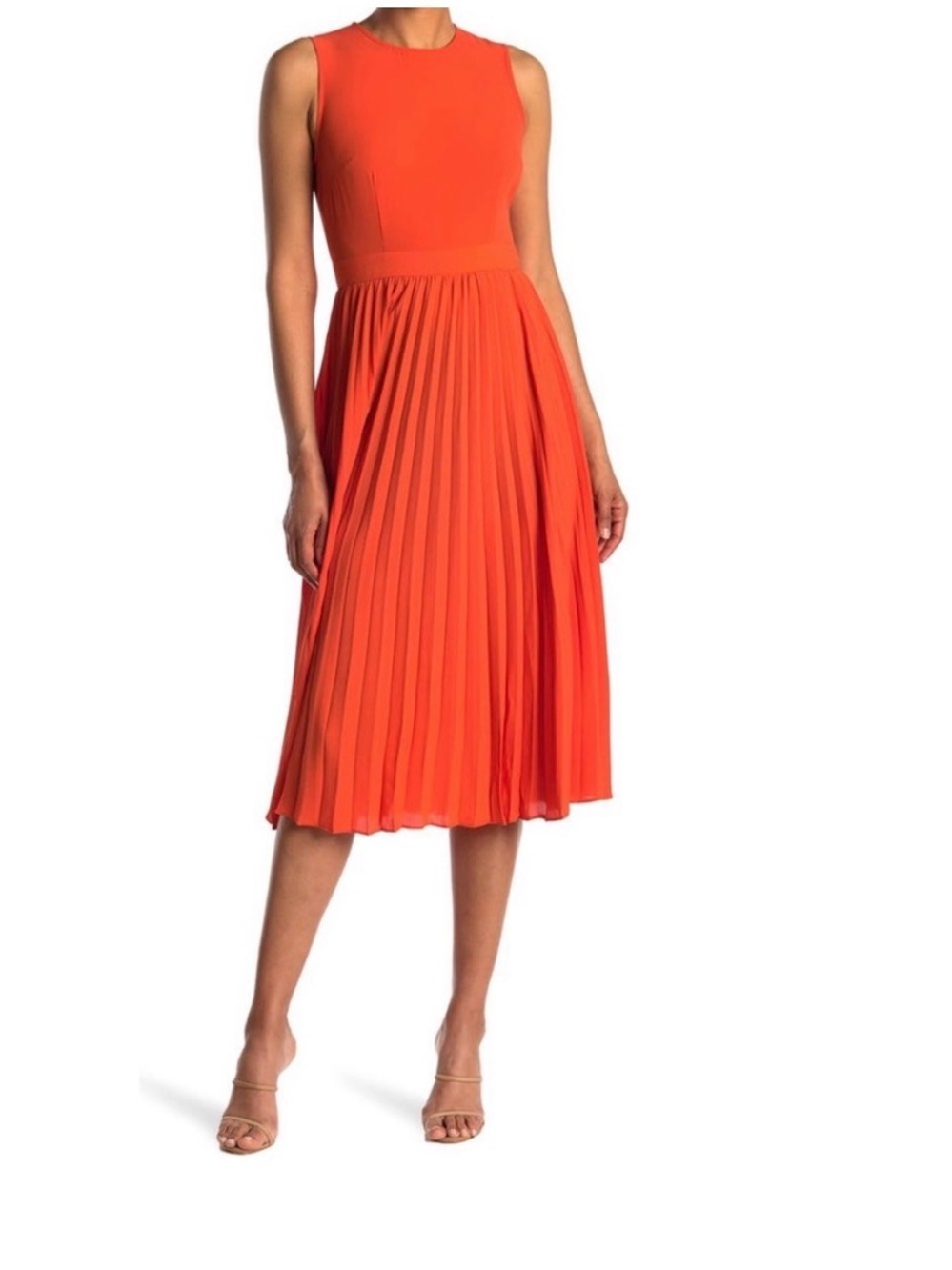 ANTHROPOLOGIE DONNA MORGAN Orange “Jewel” Pleated Midi Dress
